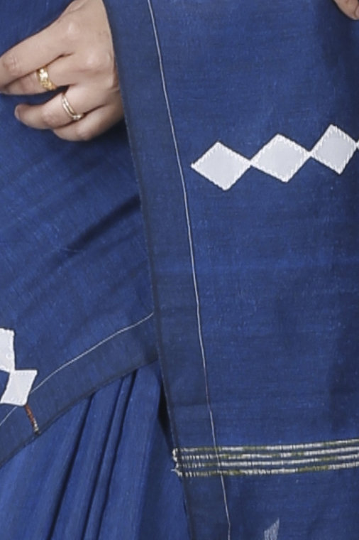 Blue Pure Cotton Tika Applique Saree (1243)